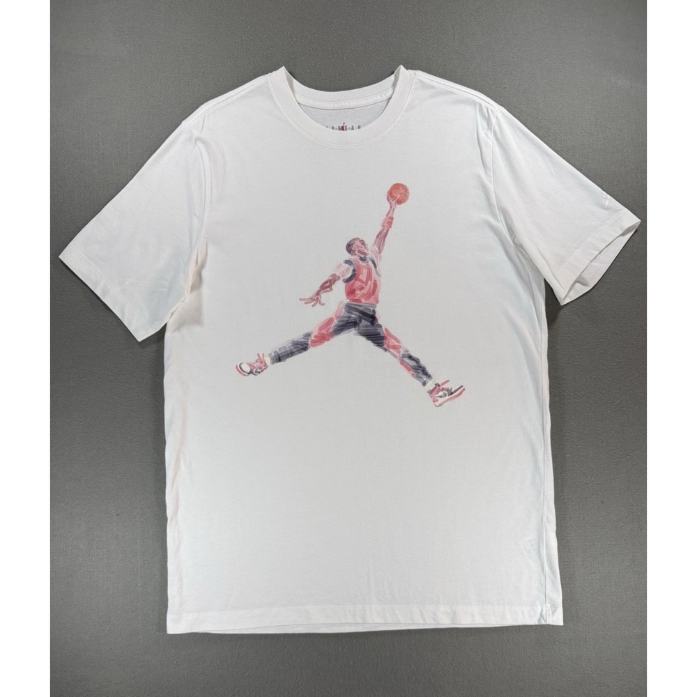 Jordan Watercolor Jumpman White T-Shirt Size Large Black Toe Retro 1s FN5980-100